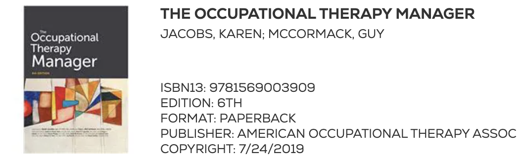 The Occupational Therapy Manager by Karen Jacobs and Guy McCormack